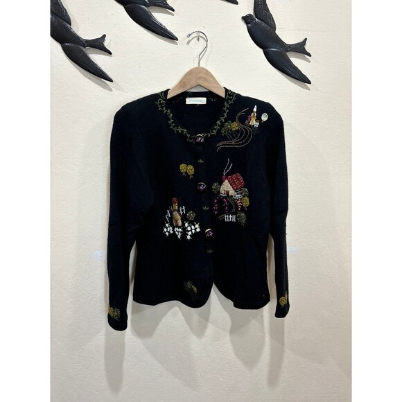 Vintage Atelier Sagan Hand Embroidered Wool Cashmere Blend Cardigan Sweater - M - Picture 2 of 10